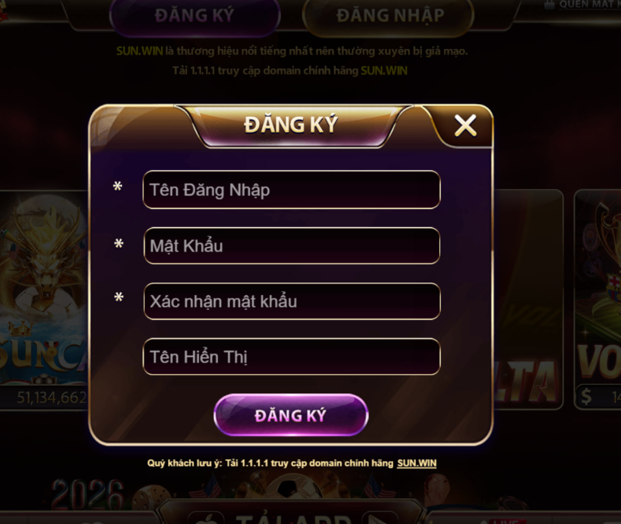 Form biểu mẫu đăng ký SUNWIN